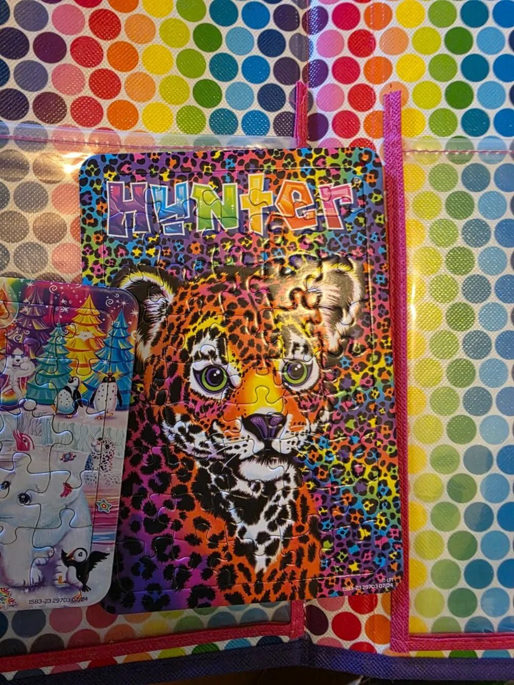 Lisa Frank Tikanni Puzzle Keeper Organizer Case w/ 3 Mini Puzzles Rainbow Husky